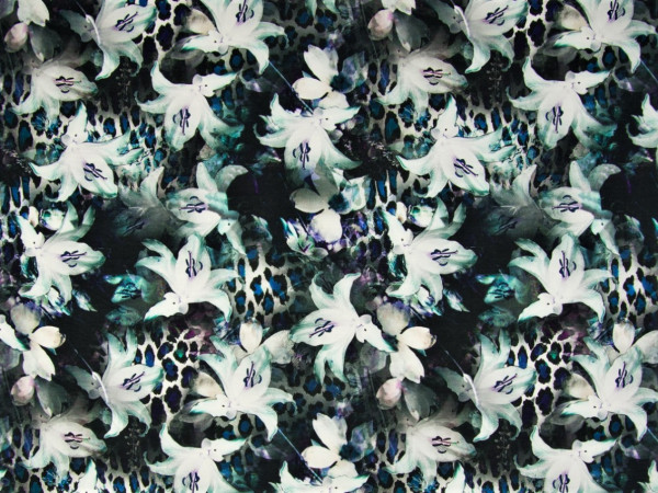 Baumwolljersey "Leo-Lilie" petrol/blau