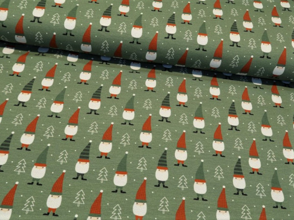 Baumwolljersey "Weihnachtswichtel" grün