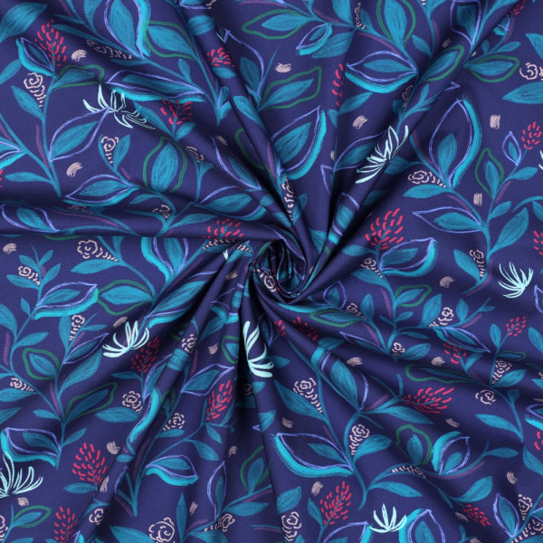 Baumwollstoff "Leaves" cobalt