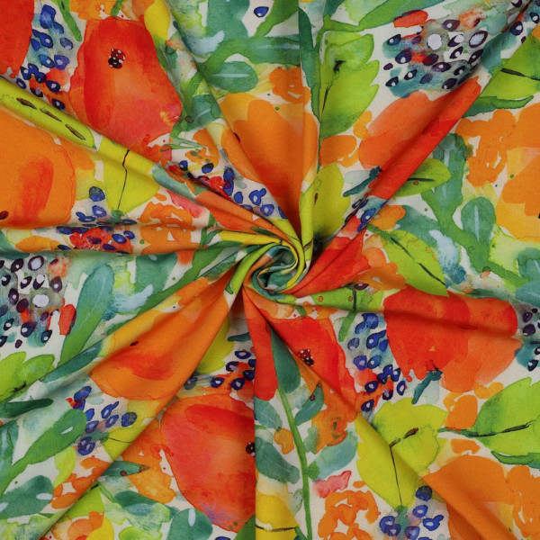 Viskose "Blumen" orange/grün