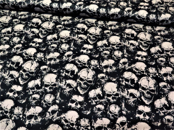Baumwollstoff "Totenkopf-skull" schwarz-beige
