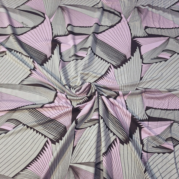 Viskosejersey "Graphic Wellen" grau/flieder