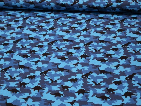 Baumwollstoff- Popeline "Camouflage-Dinosaurier" blau