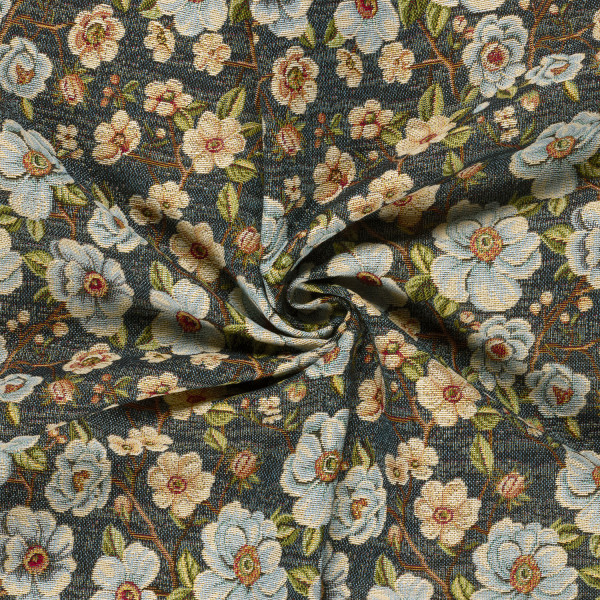Dekostoff Gobelin "Jaquard Flower" indigoblau
