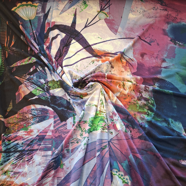 Viskosejersey "Abstract Flower" lila/magenta