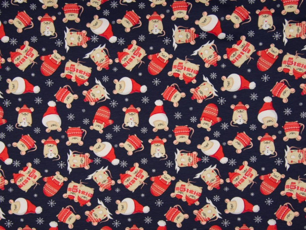 Baumwolljersey "Weihnachtsmaus" navy