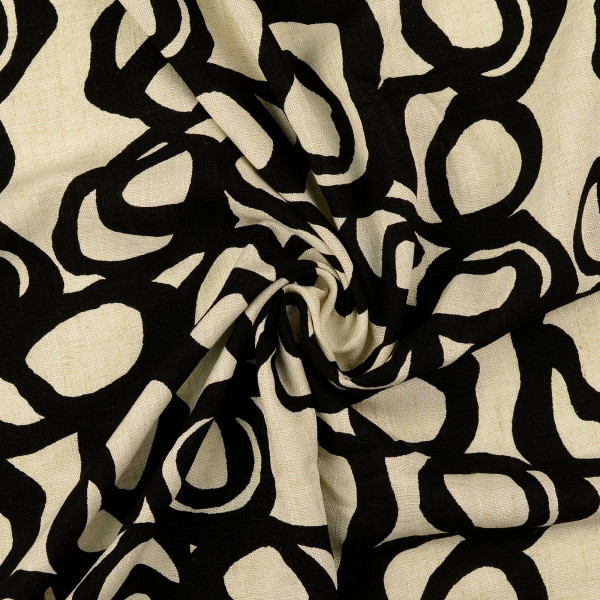 Viskose Leinen "Kreise" natur/black