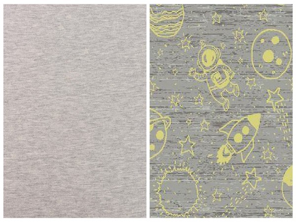 Baumwolljersey GLOW IN THE DARK "Space" grau