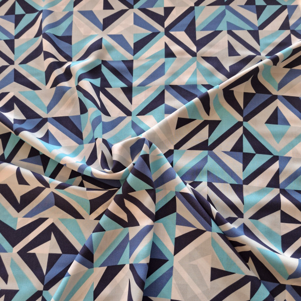 Viskose "Geo" blau/türkis/weiss