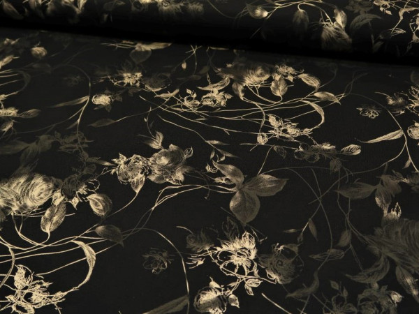 Punto Jersey Foliendruck "Blumen" gold-schwarz