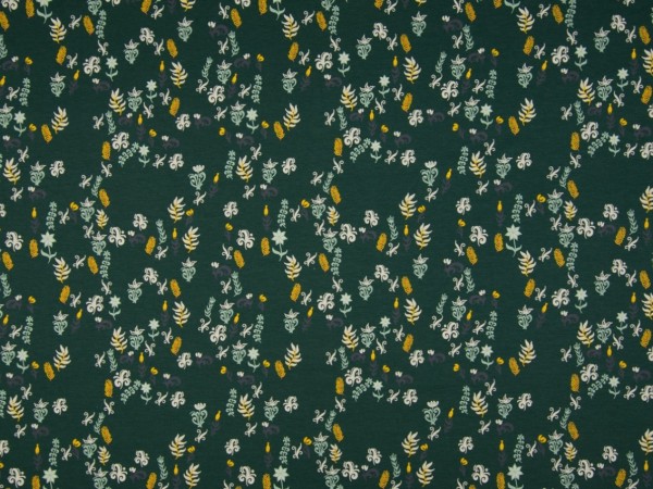 Baumwolljersey "Blumen" dunkelgrün