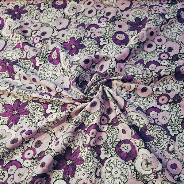 Baumwoll Batist "Flower" lila/grau