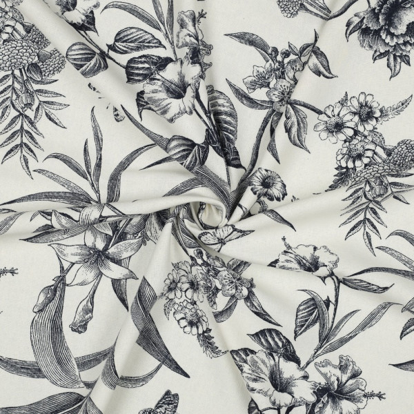 Viskose Leinen "Flowers" navy