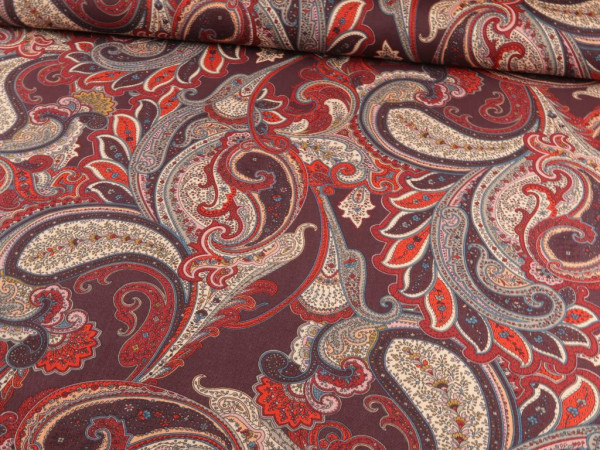 Baumwoll Gabardine "Paisley" rot
