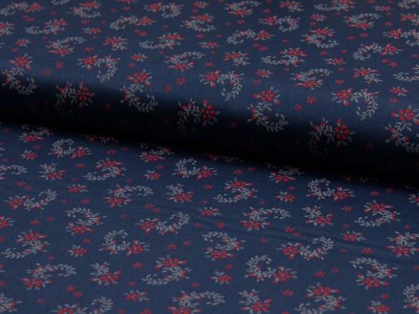 Satinierte Webware "Blumen" blau/rot