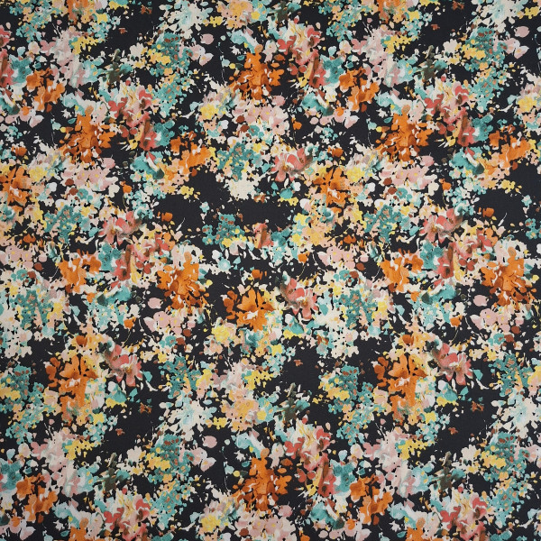 Baumwollsatin "Flower" orange/rpsa/gelb