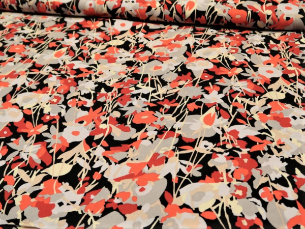 Viskose Twill "flowers" schwarz