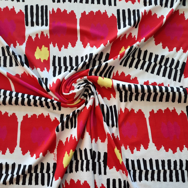 Viskosejersey "Stripes" rot/schwarz/gelb