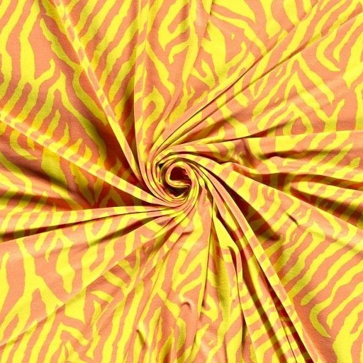 Viskosejersey "stripe art" gelb-lachs