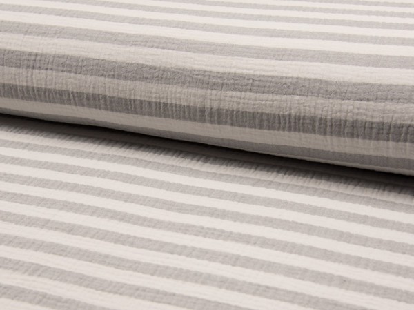 Musselin "Streifen" grau/weiss