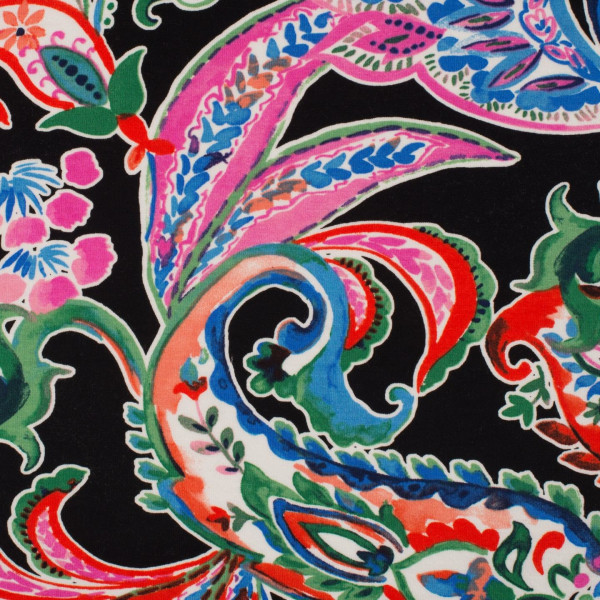 Viskosejersey "paisley flowers" schwarz