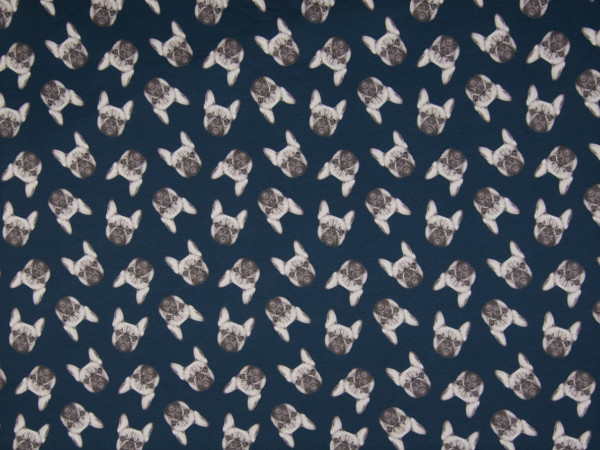 Baumwolljersey "Bulldogge-Hund" dunkelblau