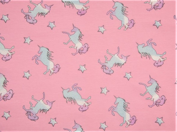 Baumwolljersey "Einhorn" rosa, Farbwechsel