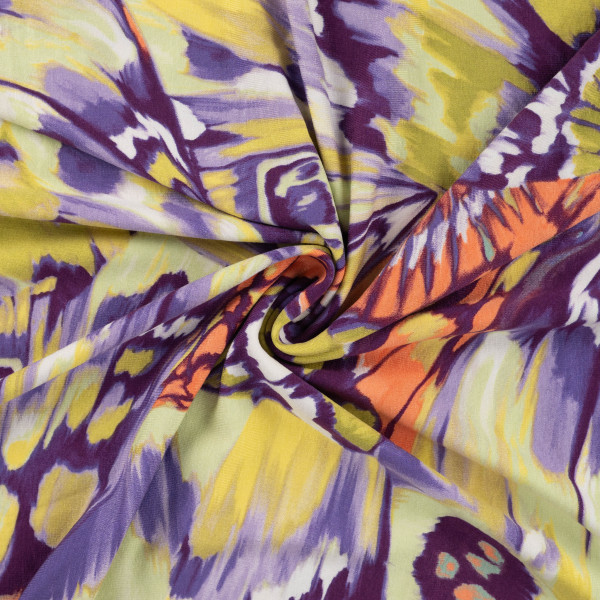 Viskosejersey "Butterfly" lila/gelb
