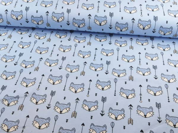 Baumwolljersey "Fuchs und Pfeil" hellblau