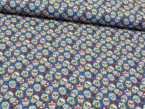 Baumwollstoff "mexican skull" blau