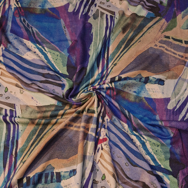 Viskosejersey "Abstract" lila/grün/blau