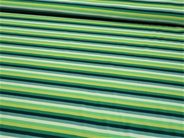 Baumwolljersey "Streifen" petrol-grün-lime