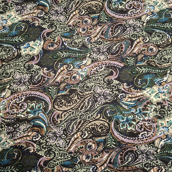 Viskosejersey "Paisley" lila/grün