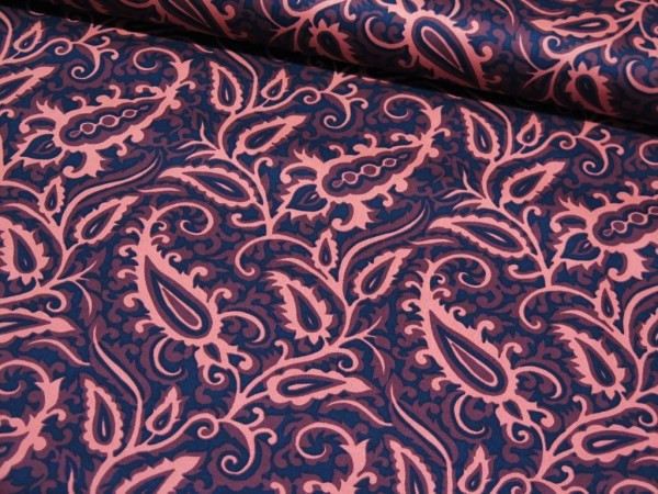 Baumwoll Satin "Ranke" bordeaux-koralle