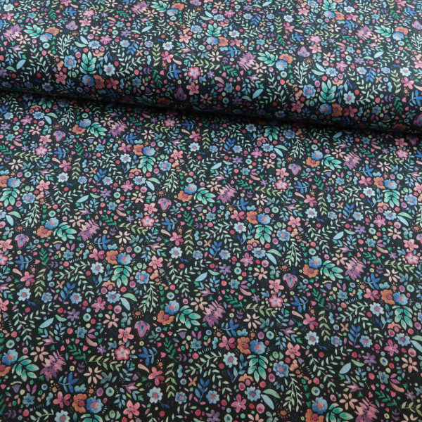 Baumwolljersey "Blumen" dunkelblau