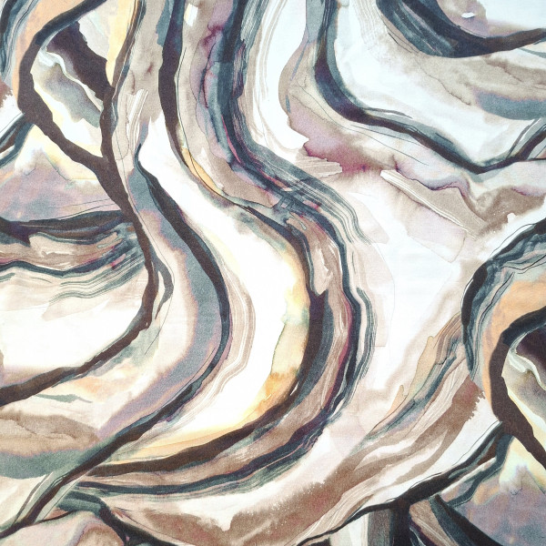 Viskose Twill "Abstract" petrol/beige/beere