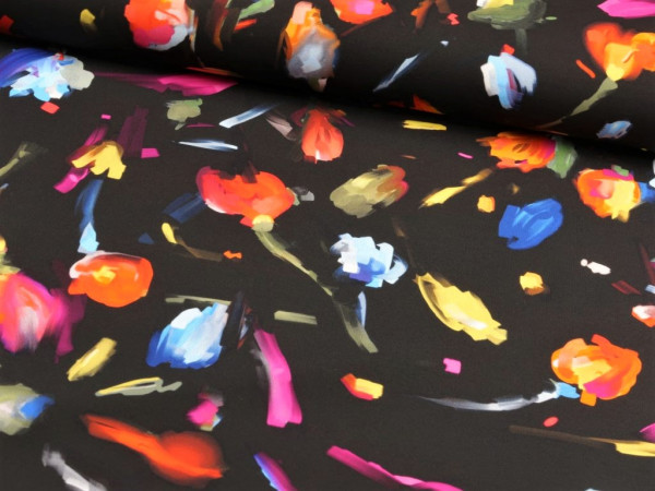 Lycra "painted flowers" schwarz