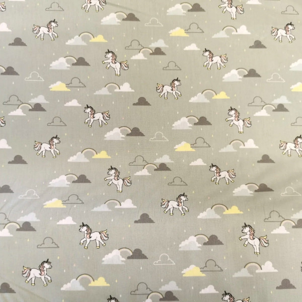 Baumwollstoff "Einhörner&Wolken" dusty mint