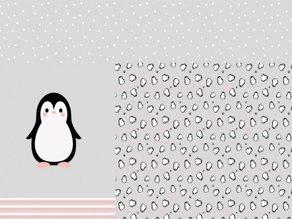 Jacqcuard Panel "Pinguin" grau meliert