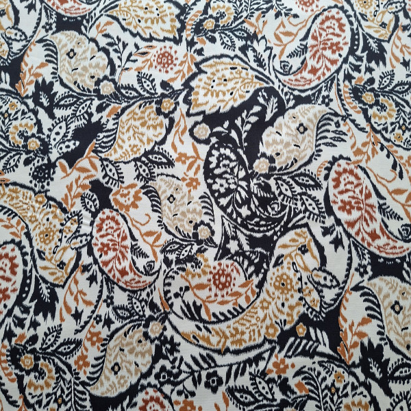 Baumwollsatin "Paisely Flower" schwarz/beige