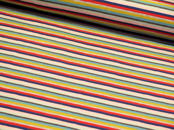 Baumwolljersey "Multi Streifen" rosa/blau/petrol