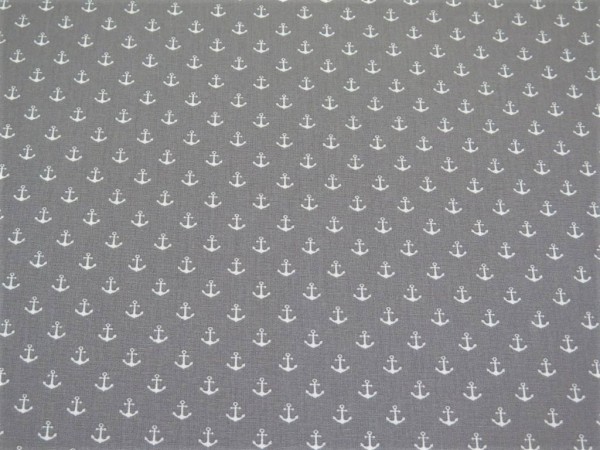 Baumwollstoff "mini Anker" grau