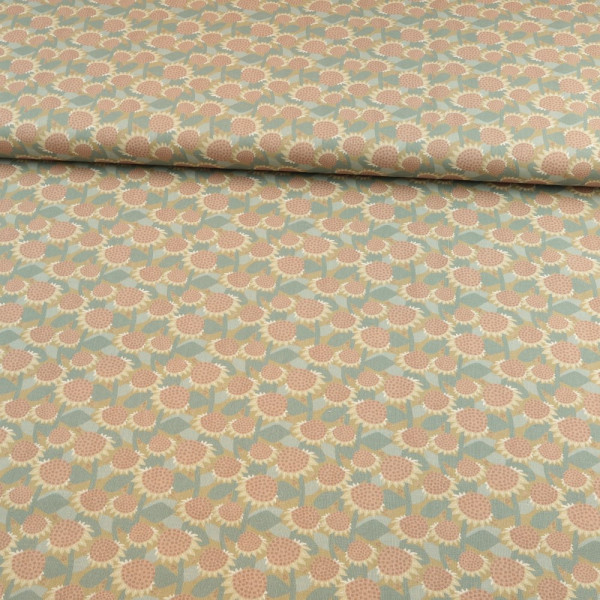 BIO Baumwollstoff- Popeline "Blumen" jeansblau- altrosa- beige