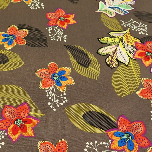 Viskose Leinen "Flower" braun