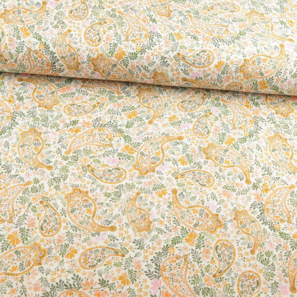 Musselin "Paisley Blätter" weiß