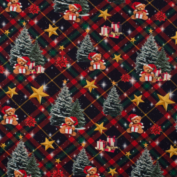 Baumwolljersey "Christmas karo teddy"