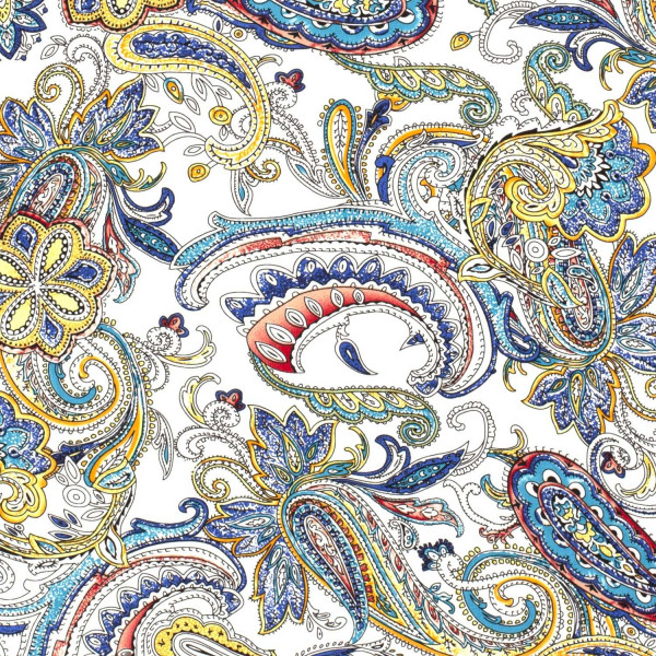 Viskose "Paisley" weiss/blau/gelb