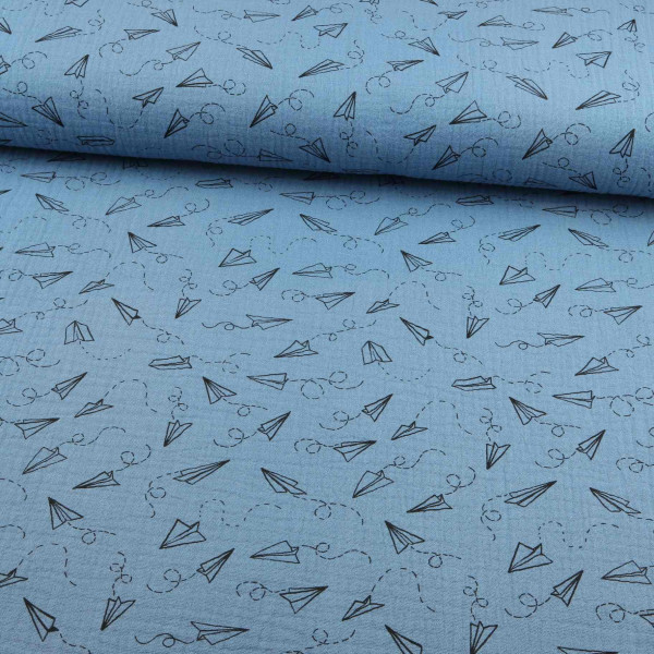 Musselin "Papierflieger" blau