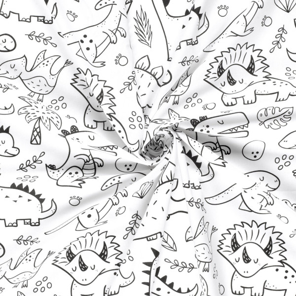 Baumwollstoff "Dinos" weiss