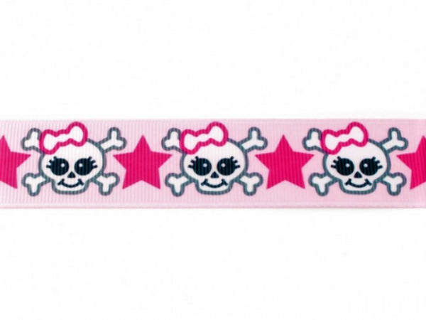 Ripsband "Totenkopf-Skull" rosa